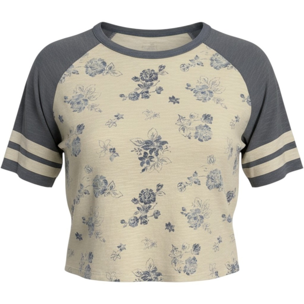 TORRID Festi Knit Slub Raglan Tee China Blue Floral Short Sleeve NWT 2X